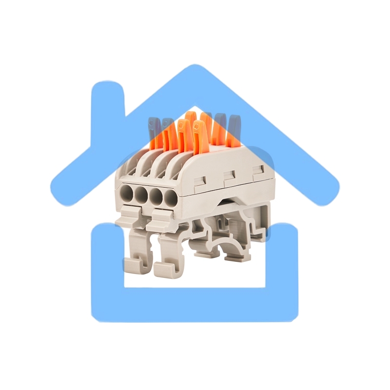 Клемма соединительная многоразовая проходная 4-полюсная, с креплением на DIN-рейку (0,08-4 мм²) серая (50 шт./уп.) Rexant