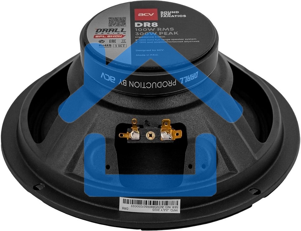Колонки автомобильные ACV DRALL DR8 (без решетки) 300Вт 96дБ 3Ом 20см (8дюйм) (ком.:2кол.) широкополосные однополосные