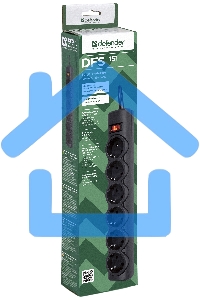 Сетевой фильтр Defender DFS 151 1.8 m, 6 розеток, черный