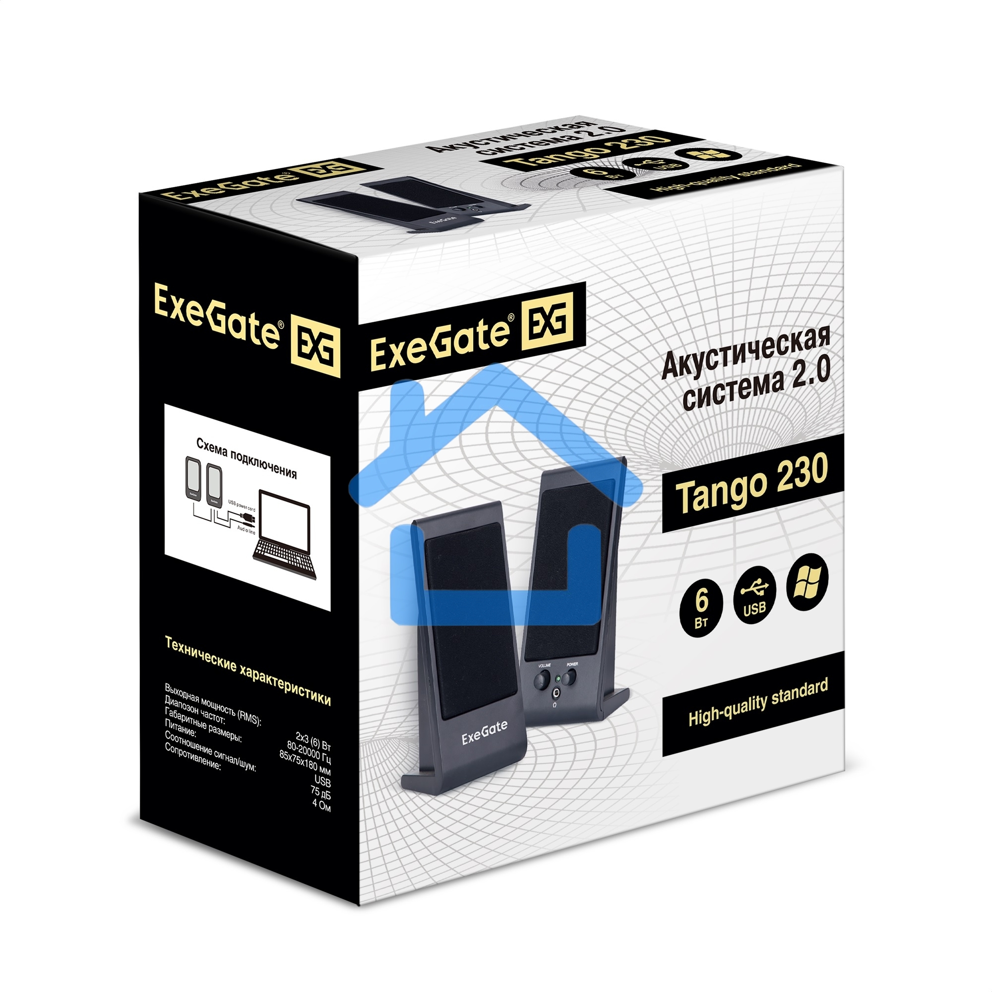 Акустическая система 2.0 ExeGate EX287056RUS Tango 230 (питание USB, 2х3Вт (Вт RMS), 80-20000Гц, черный)