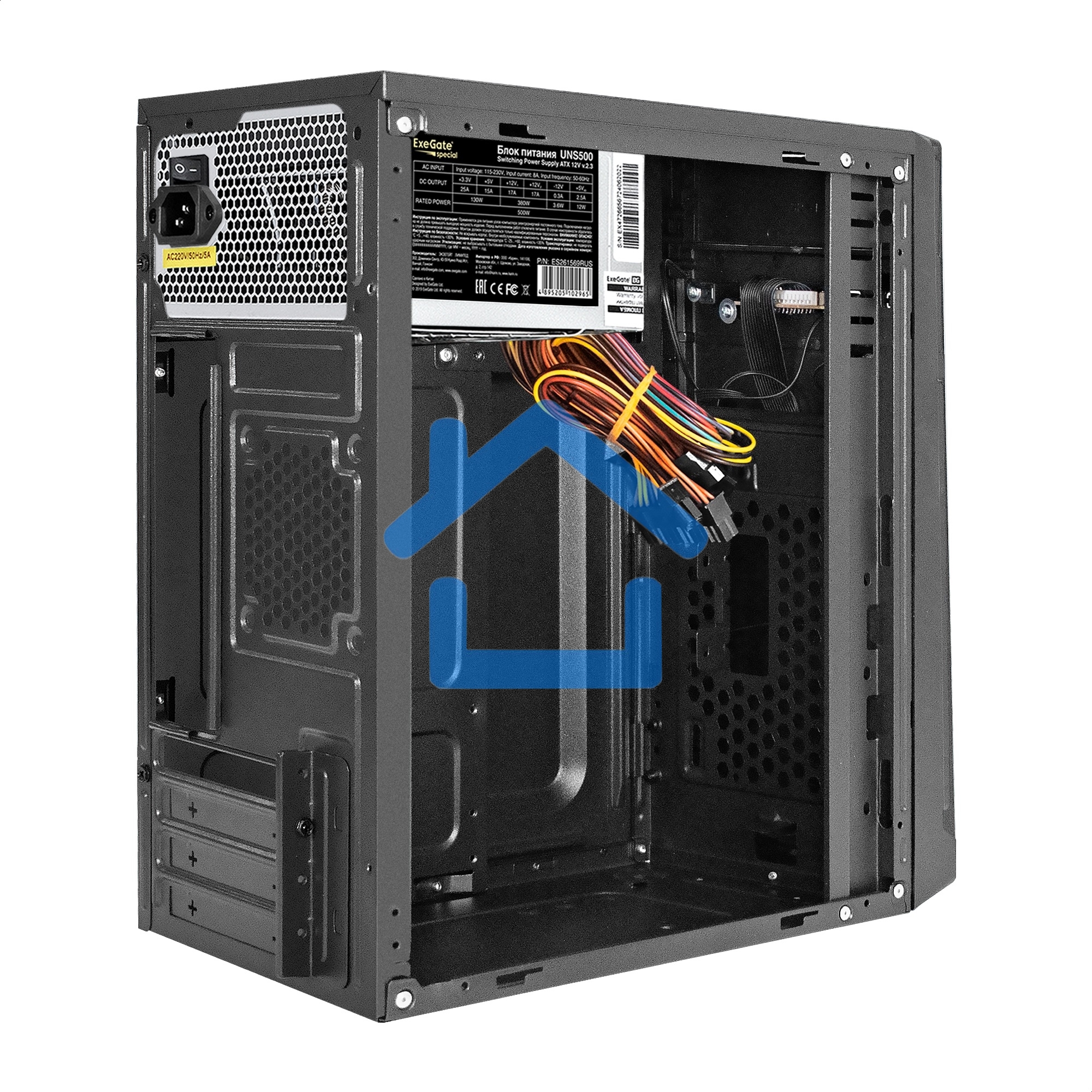 Компьютерный корпус Minitower ExeGate BAA-106-UNS500 (mATX, БП UNS500 с вент. 12см, 2*USB, аудио, черный)