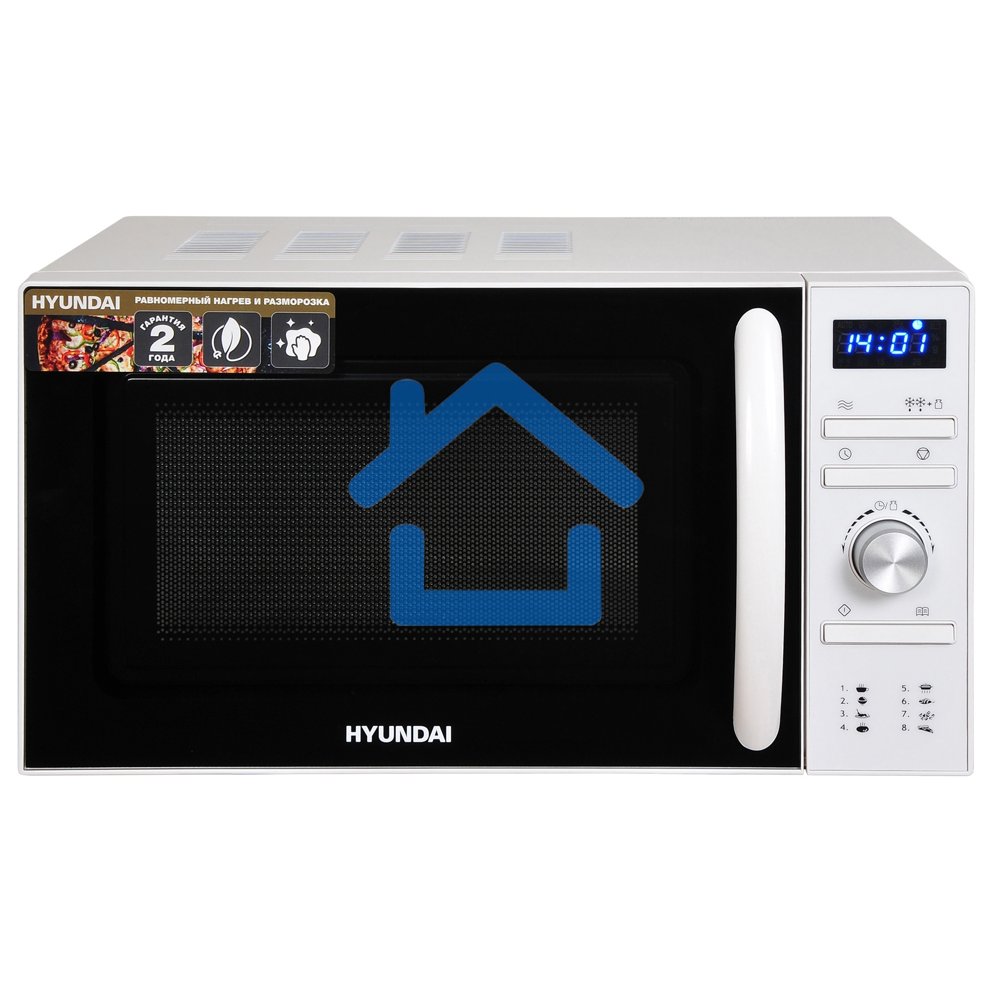 Микроволновая печь Hyundai HYM-D3027 белый, 20 л, 700 Вт, переключатели - поворотный механизм/кнопки
