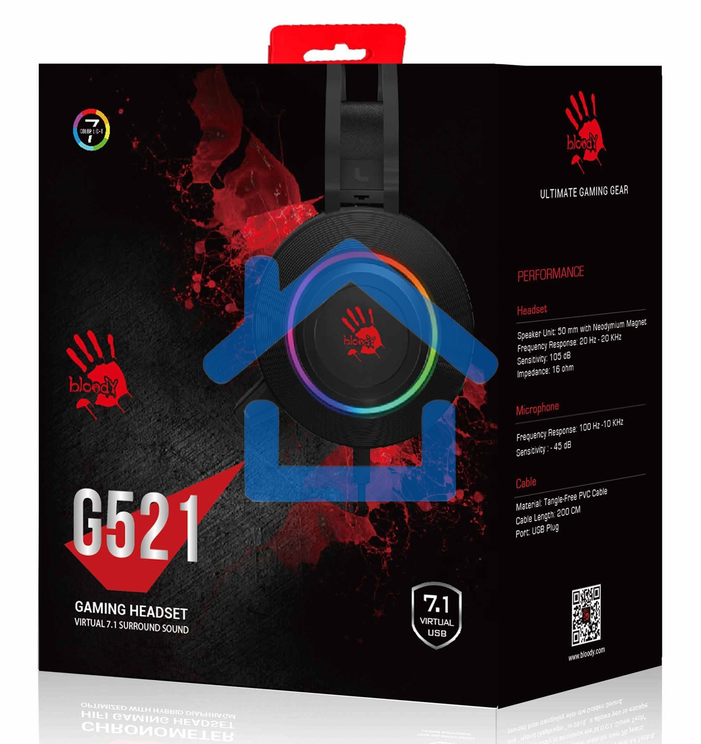 Наушники с микрофоном A4 Bloody G521 черный 2.3м мониторные USB оголовье черный