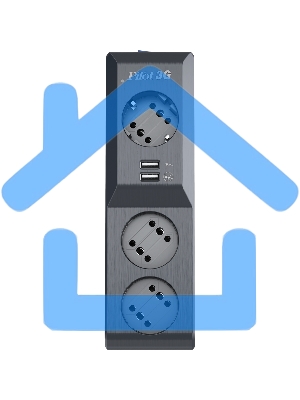 Сетевой фильтр Surge protector Pilot 3G 3xGP euro outlets, 10А/2.2кВа, 2xUSB, 3m, черный