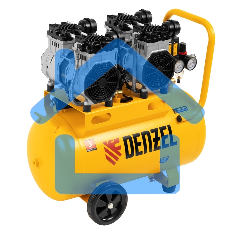Компрессор безмаслянный малошумный DLS 2200/50, 2200 Вт, 2х1100, 50 л, 380 л/мин Denzel