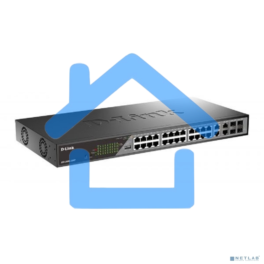 Сетевой коммутатор Smart L2 Surveillance Switch 24х1000Base-T PoE, 4xCombo 1000Base-T/SFP, PoE Budget 370W, Long-range PoE up to 250m