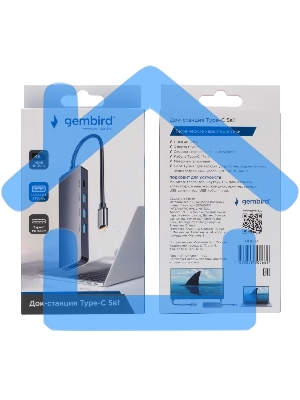 Док-станция Type-C Gembird UHB-D1, 5в1: 3хUSB3.1, Type-C PD100W, HDMI, кабель 17см, алюминий