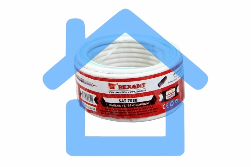 Кабель коаксиальный Rexant SAT 703B, 75 Ом, Cu/Al/Cu, 75%, бухта 10 м, белый