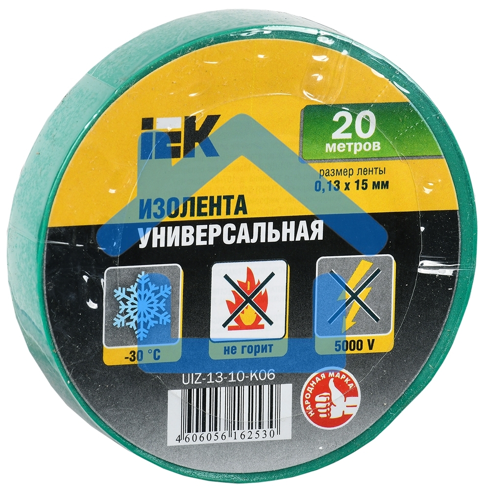 Изолента Iek UIZ-13-10-K06 0,13х15 мм зеленая 20 метров ИЭК
