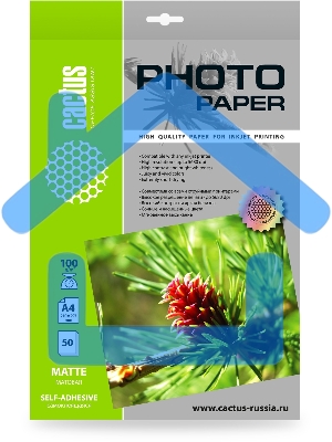 Фотобумага Cactus CS-MSA410050 A4/100г/м2/50л./белый матовое самоклей. для струйной печати