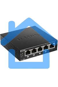Неуправляемый коммутатор D-Link DGS-1005P/B3A с 5 портами 10/100/1000Base-T (4 порта PoE 802.3af/at, PoE-бюджет 60 Вт)