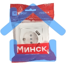 Розетка 1-местная СП с/з 16А белая с защ. штор. с 2 USB 2,1А EKF Минск
