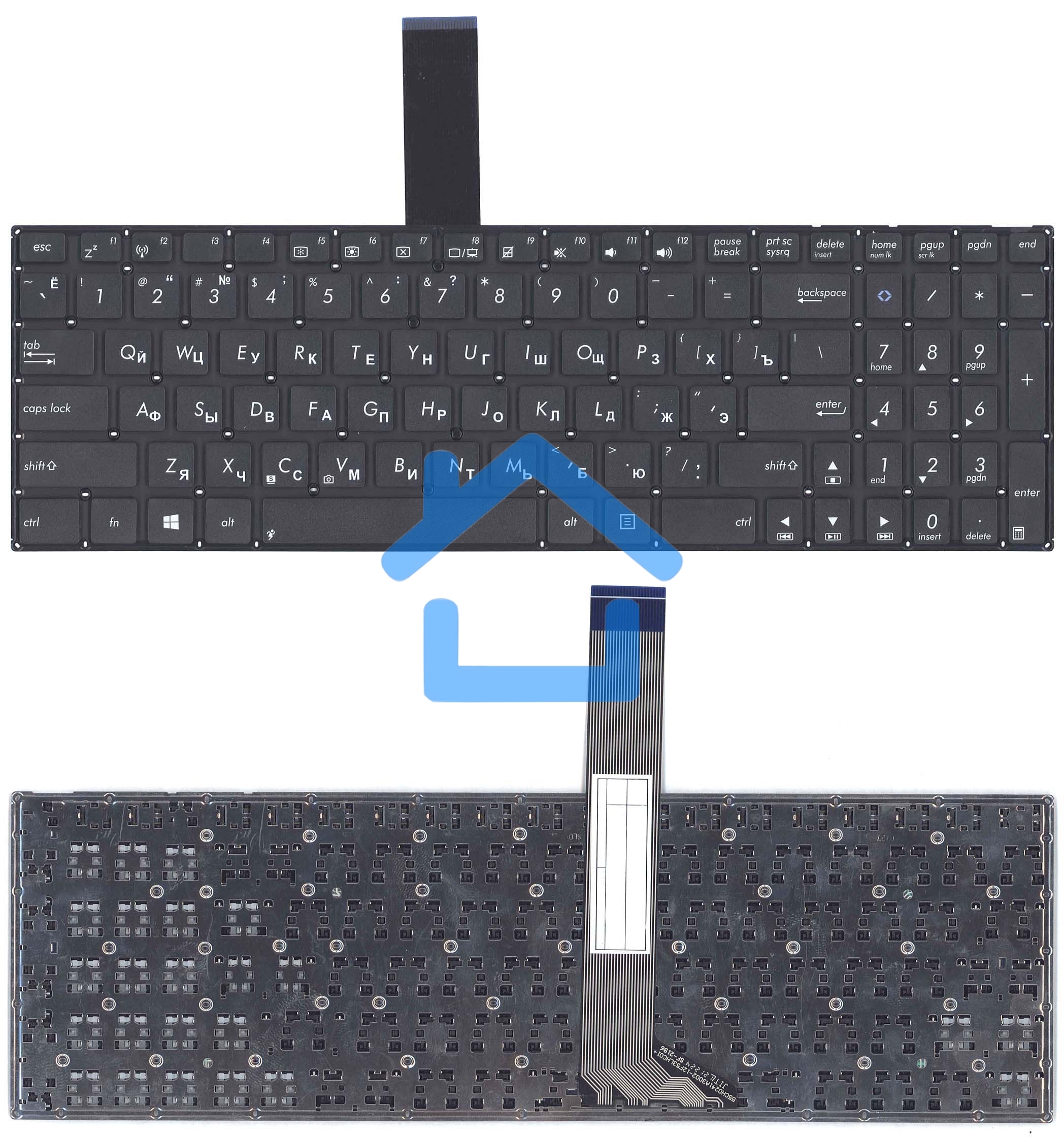 Клавиатура для ноутбука Asus K56 черная без рамки, плоский Enter