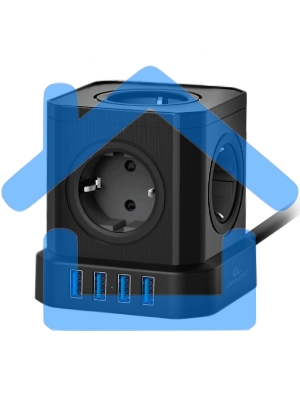 Сетевой фильтр Cablexpert Tower, TWR-5-U4-B-2, 5р, 10А, 4хUSB, 3.1А, 2м, ур.защиты 4+, черный, коробка