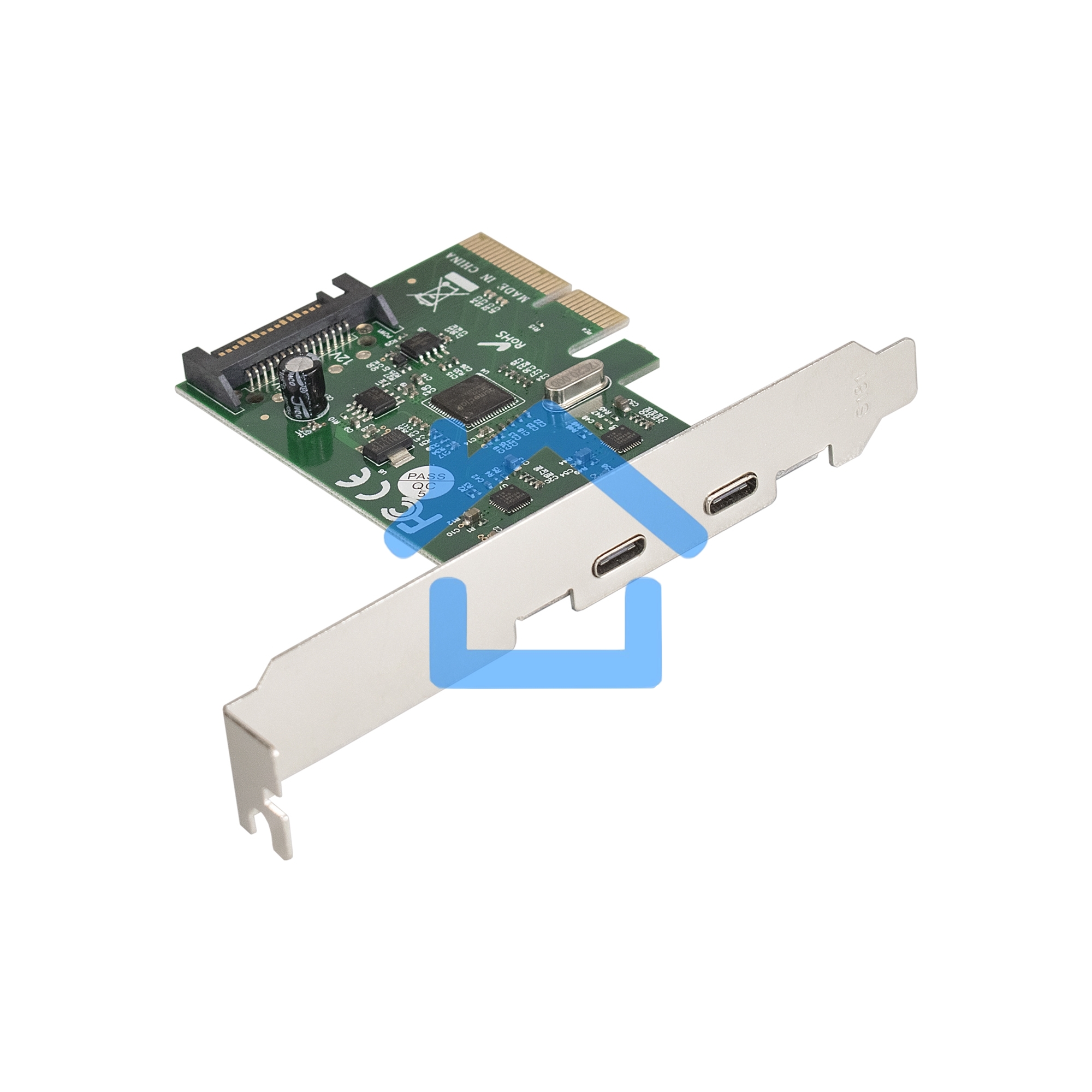Контроллер ExeGate EXE-313 PCI-Ex4, 2*USB3.1 Type-C ext, разъем доп.питания (OEM)