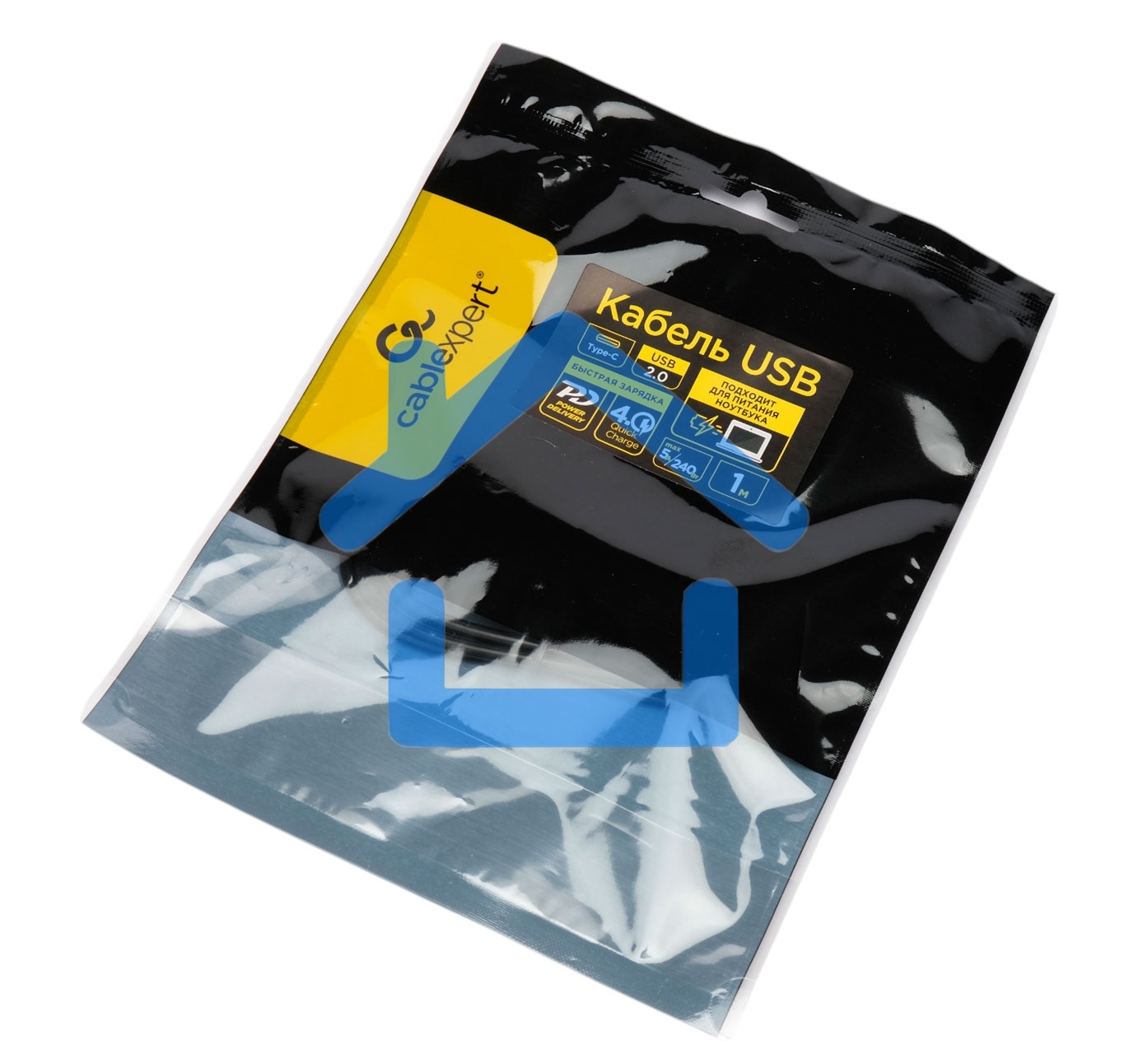 Кабель USB2.0 Cablexpert СС-USB2.0-240W-1M Type-C/Type-C, 5А, 240Вт, PD3.1/QC4.0, медь, 1м, черный, пакет