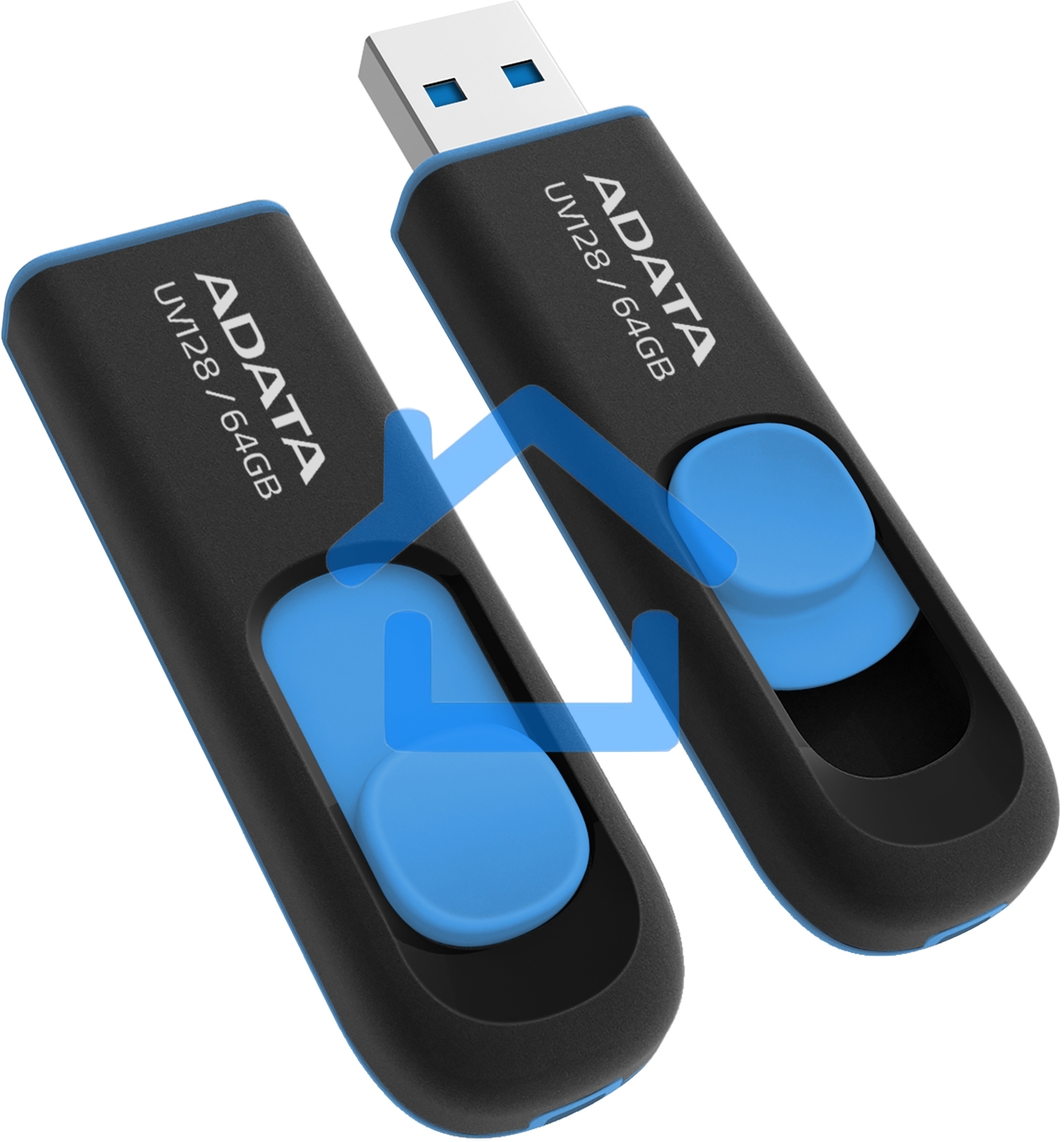 Флешка USB ADATA UV128 (AUV128-64G-RBE), 64 Gb, USB 3.0, R/W 100/30, черный/синий