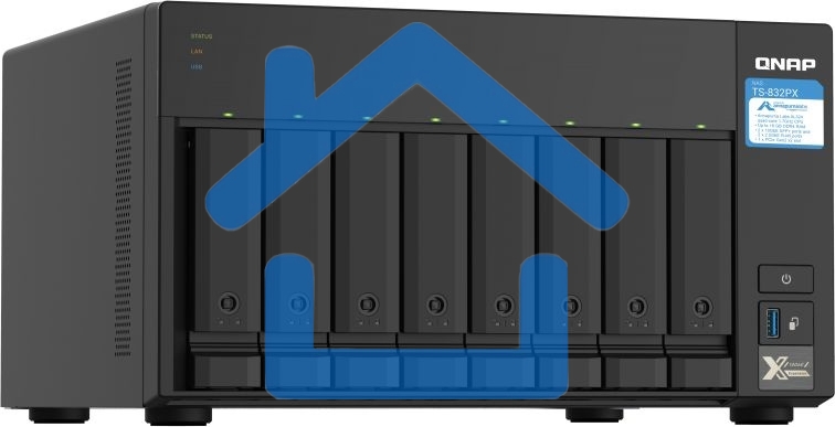 Сетевое хранилище без дисков SMB QNAP TS-832PX-4G 8-Bay NAS, AL324 64-bit quad-core 1.7GHz, 4Gb DDR4 SODIMM RAM (up to 1x16 Gb), 8 x 3.5