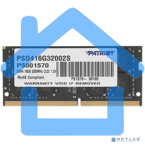 Оперативная память Patriot Signature, DDR4, 16Gb (1x16 Gb), 3200 MHz, CL22, SO-DIMM