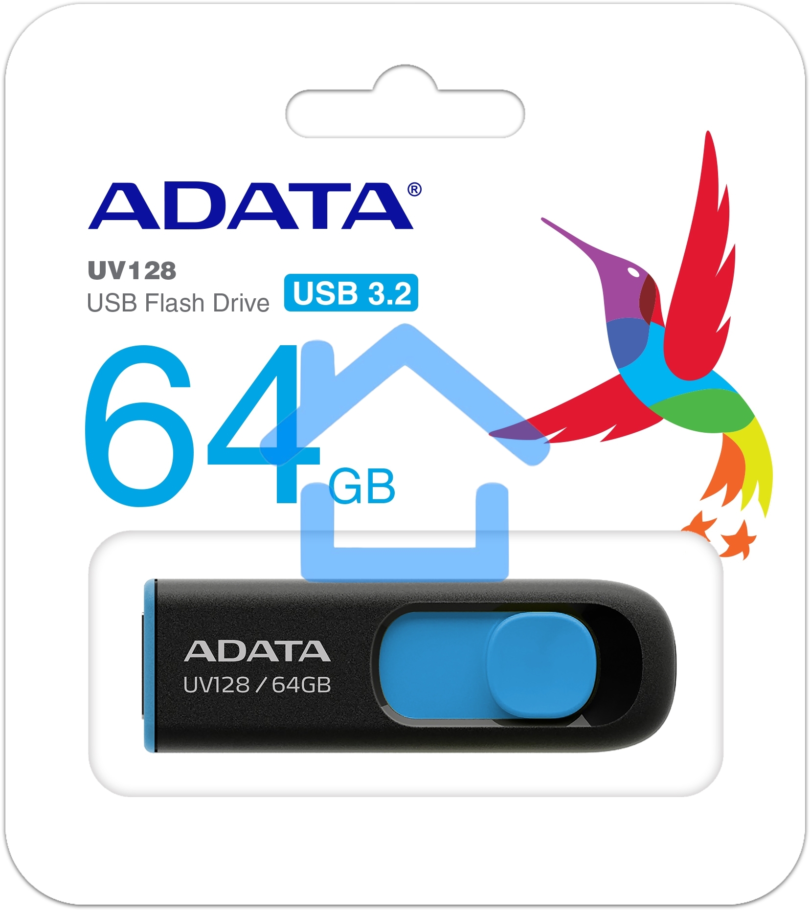 Флешка USB ADATA UV128 (AUV128-64G-RBE), 64 Gb, USB 3.0, R/W 100/30, черный/синий