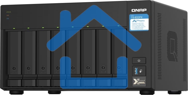 Сетевое хранилище без дисков SMB QNAP TS-832PX-4G 8-Bay NAS, AL324 64-bit quad-core 1.7GHz, 4Gb DDR4 SODIMM RAM (up to 1x16 Gb), 8 x 3.5
