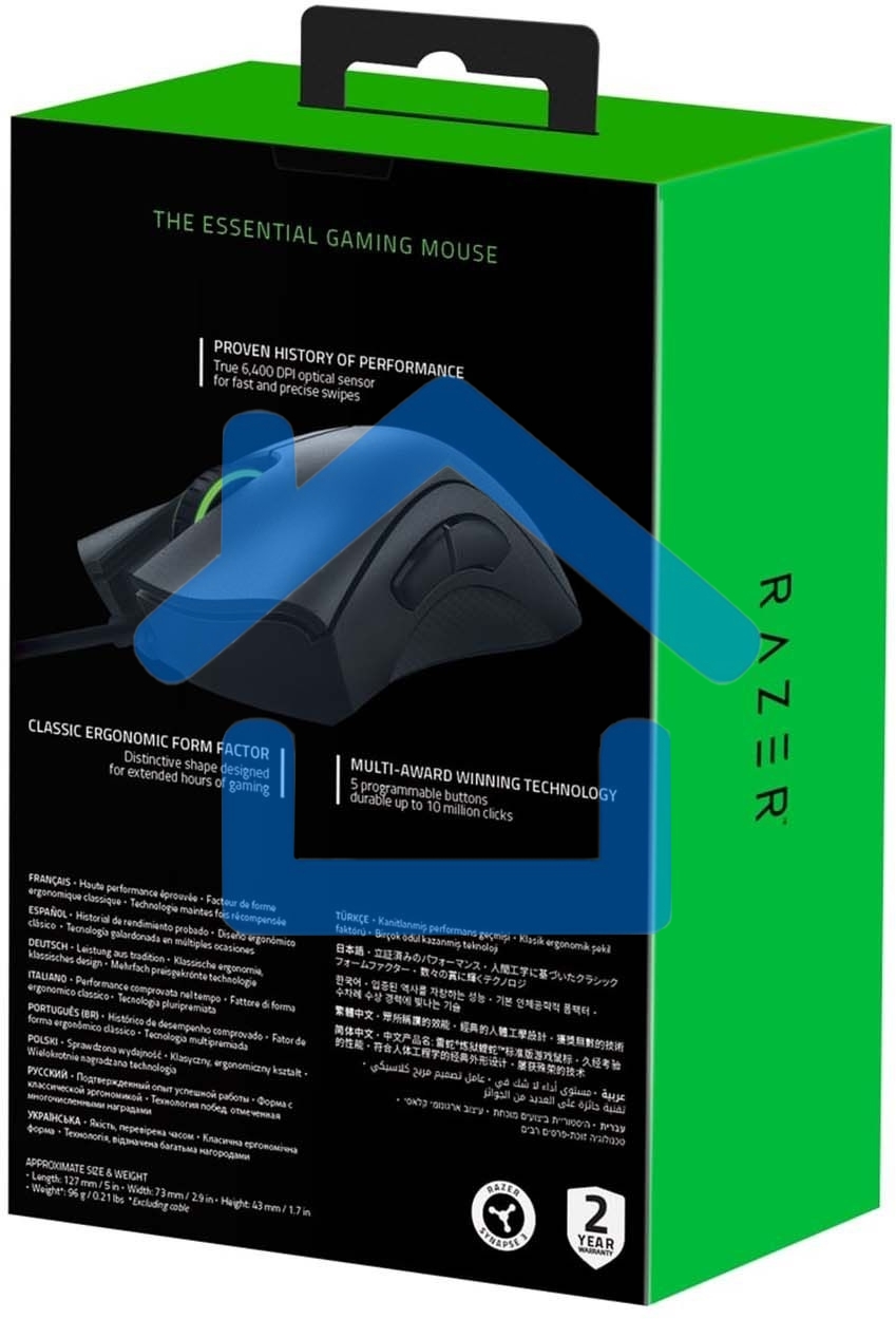 Мышь проводная Razer DeathAdder Essential черный, 6400 dpi, USB, кнопки - 5