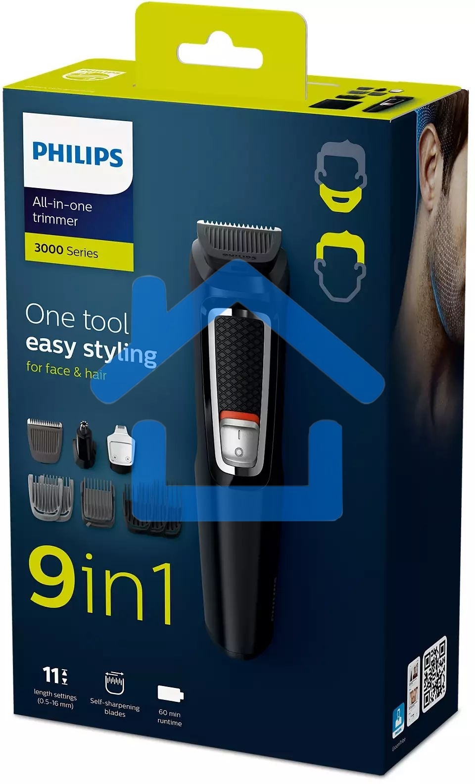 Триммер Philips MG3740/15 черный (насадок в компл:9шт)