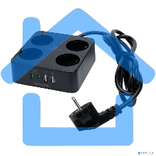 Сетевой фильтр Cablexpert Plate, PLT-4-C2U2-B-3, 4р, 10А, 2xType-C PD, 20Вт, 2xUSB, 2.4A, 3м, ур.защиты 4+, черный, коробка