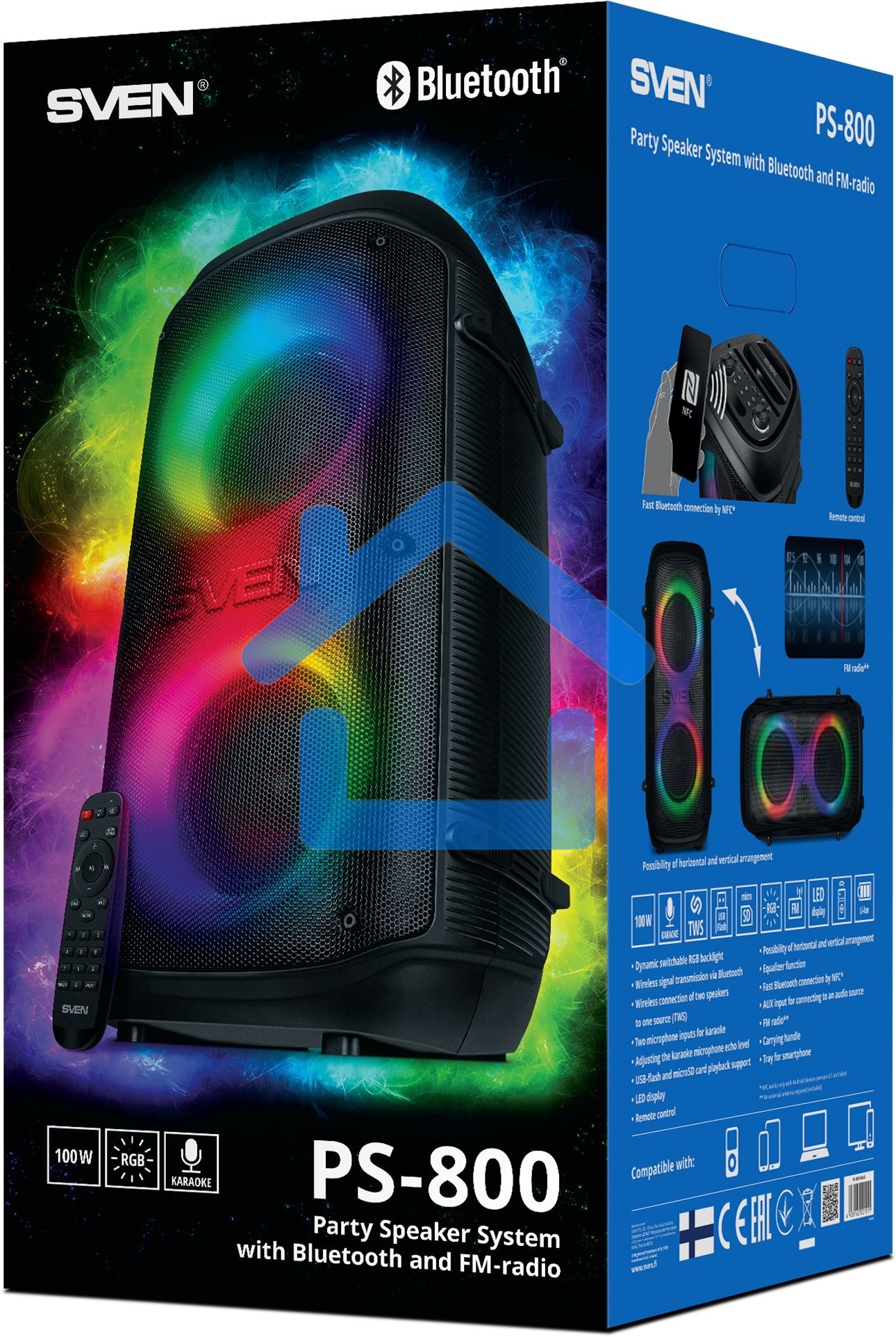 Колонка портативная Sven PS-800 черный 100W 2.0 BT 10м 4400mAh