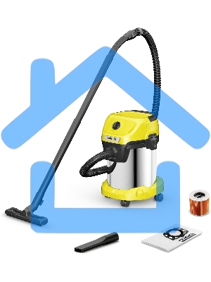 Строительный пылесос Karcher WD 3 S V-17/4/20 желтый, 1000 Вт, уборка сухая/сбор воды, пылесборник мешок/контейнер, 17 л
