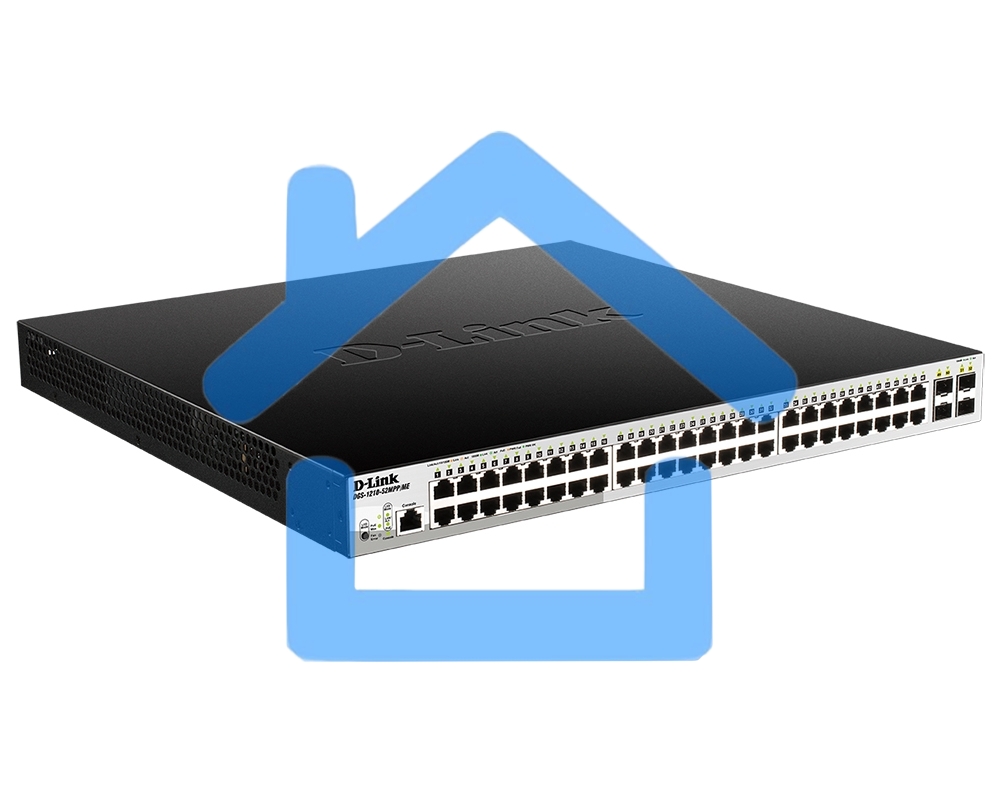 Коммутатор управляемый 2 уровня D-Link DGS-1210-52MPP/ME/B3A PROJ с 48 портами 10/100/1000Base-T и 4 портами 1000Base-X SFP (48 портов с поддержкой PoE 802.3af/802.3at (30 Вт), PoE-бюджет 740 Вт)