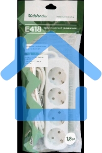 Удлинитель Defender E418 белый 1.8 м, 4 розетки 