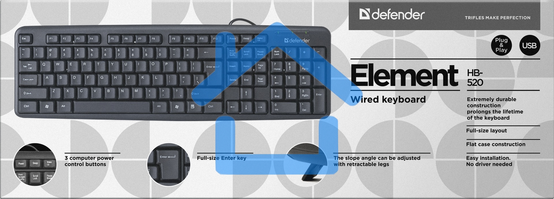 Клавиатура Defender Element HB-520 проводная, USB, черный