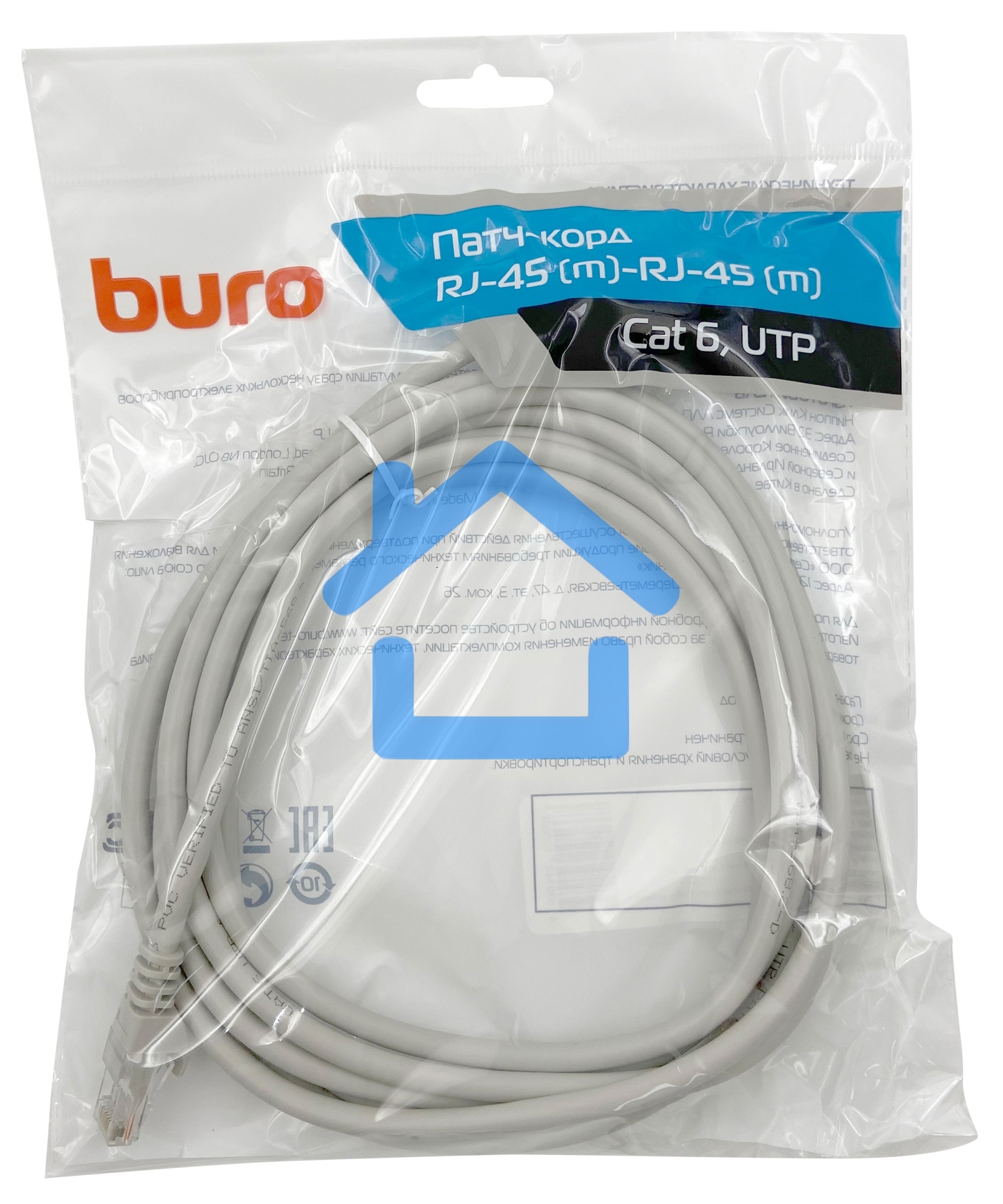Патч-корд Buro Basic UTP 4 пары cat6 CCA molded 3м серый RJ-45 (m)-RJ-45 (m)