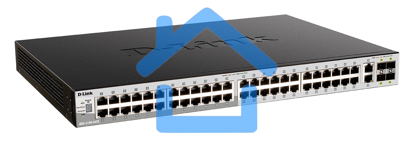 Управляемый L3 стекируемый коммутатор D-Link DGS-3130-54TS/B1A PROJ с 48 портами 10/100/1000Base-T, 2 портами 10Gbase-T и 4 портами 10Gbase-X SFP+