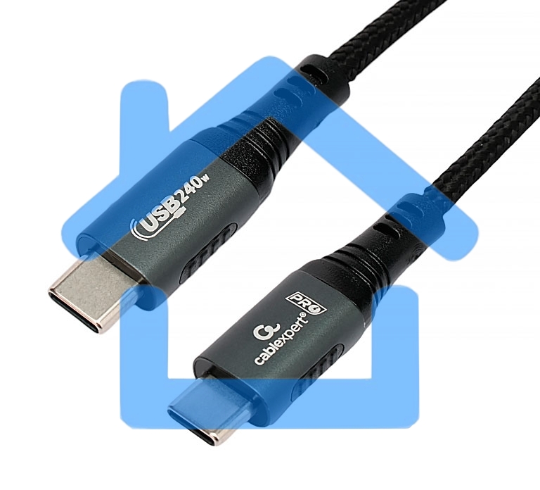 Кабель USB2.0 Cablexpert ССP-USB2.0-240W-2M Type-C/Type-C, 5А, 240Вт, PD3.1/QC4.0, медь, алюминиевые коннекторы, оплетка, 2м, черный, пакет