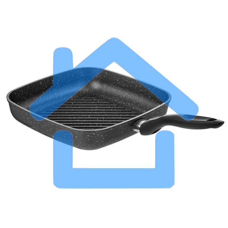 Сковорода-гриль литая Великие Реки Жар-26КГ квадратная, классическая каменная черная 26*26 см