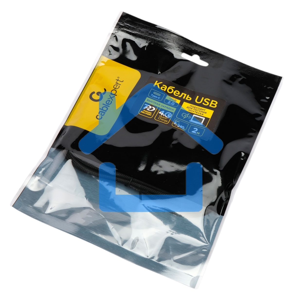 Кабель USB2.0 Cablexpert ССP-USB2.0-240W-2M Type-C/Type-C, 5А, 240Вт, PD3.1/QC4.0, медь, алюминиевые коннекторы, оплетка, 2м, черный, пакет