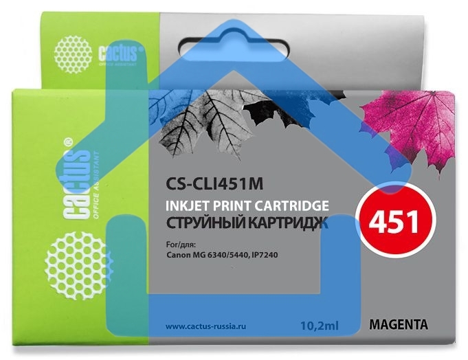 Картридж струйный Cactus CS-CLI451M пурпурный (10.2 мл) для Canon MG 6340/5440/IP7240