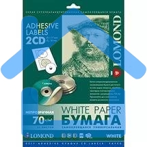Самоклеящаяся бумага LOMOND универсальная для этикеток, A4, 2 шт для CD/DVD (D117 / D18мм), 70 г/м2, 25 листов