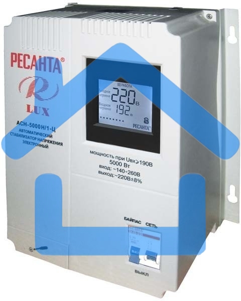 Стабилизаторы напряжения Ресанта АСН-5 000 Н/1-Ц 63/6/16 Стабилизатор Lux 220В±8%, Габариты 260х155х310, Вес 8кг
