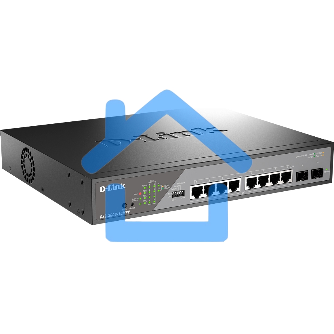 Сетевой коммутатор Smart L2 Surveillance Switch 8х1000Base-T PoE 802.3bt 90W, 2x1000Base-X SFP, PoE Budget 242W, Long-range PoE up to 250m