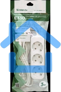 Удлинитель Defender E330 белый 3.0 м, 3 розетки 