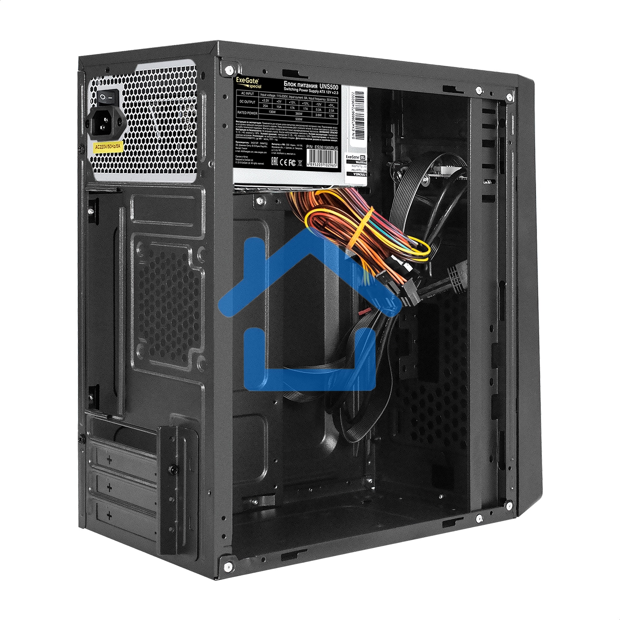 Компьютерный корпус Minitower ExeGate BAA-107U-UNS500 (mATX, БП UNS500 с вент. 12см, 1*USB+2*USB 3.0, аудио, черный)