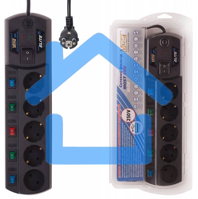 Сетевой фильтр Most EHV 5м (5 розеток) черный (коробка)