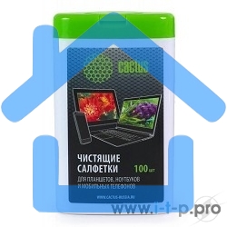 Салфетки Cactus CS-T1005 Туба с чистящими салфетками для планшетов, ноутбуков и моб.телефонов,100 шт