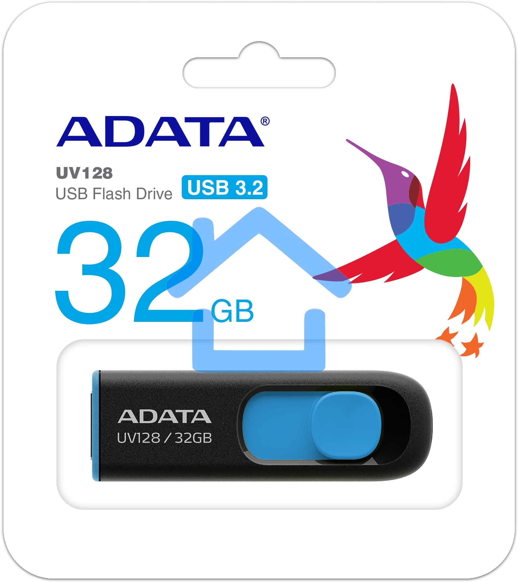 Флешка USB ADATA UV128 (AUV128-32G-RBE), 32Gb, USB 3.0, R/W 100/30, черный /синий