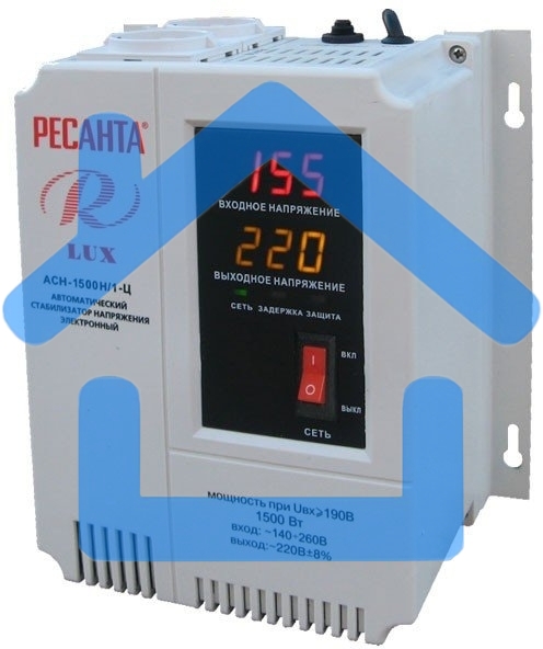 Стабилизаторы напряжения Ресанта АСН-1 500 Н/1-Ц 63/6/20 Стабилизатор Lux 220В±8%, Габариты 206х133х230, Вес 4,5кг