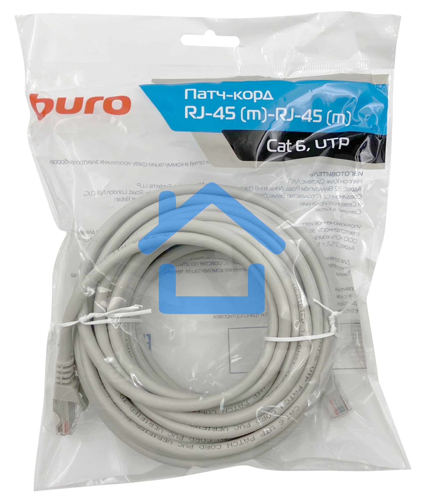 Патч-корд Buro Basic UTP 4 пары cat6 CCA molded 10м серый RJ-45 (m)-RJ-45 (m)