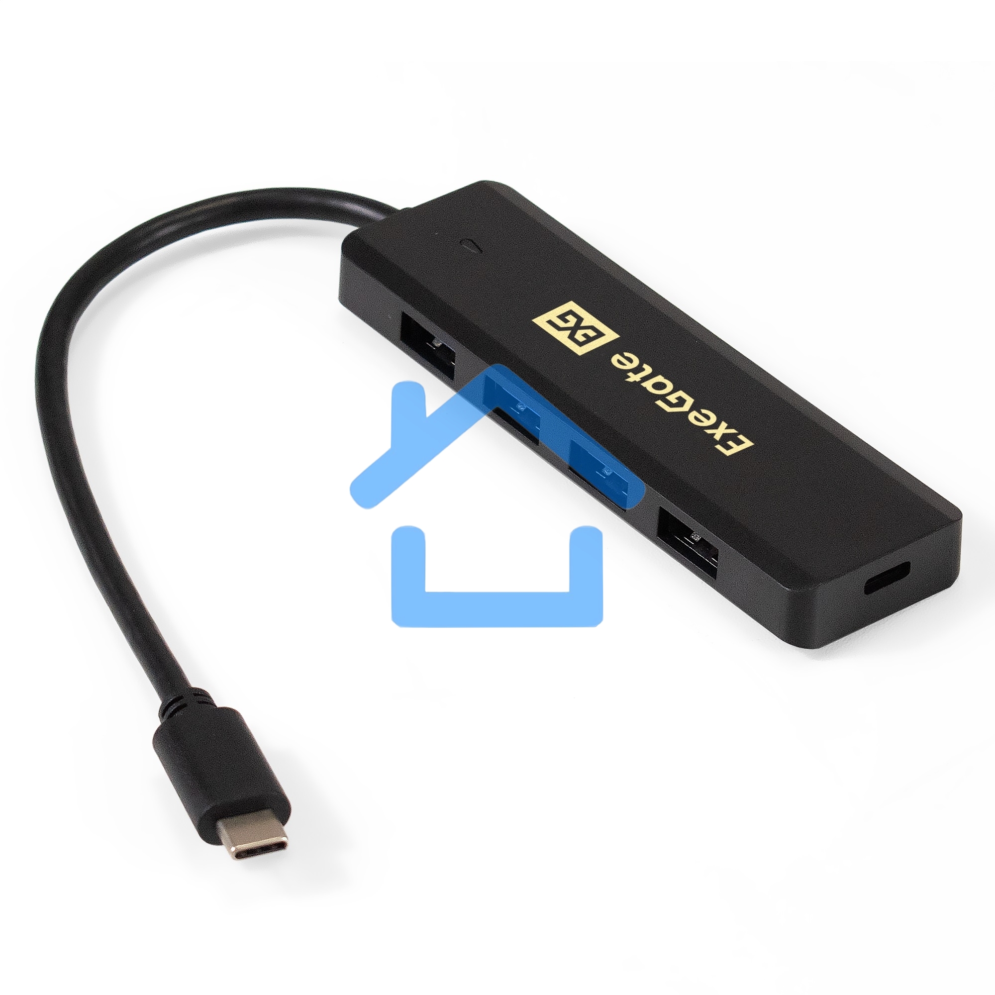 Хаб USB (концентратор) ExeGate DUB-4CP/1 (кабель-адаптер USB Type C --> 4xUSB3.0, Plug&Play, черный)